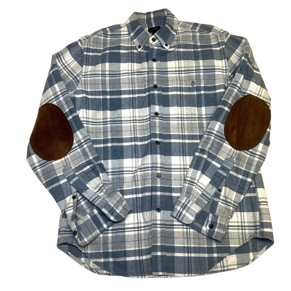 J. Crew plaid‎ flannel with elbow patches size medium